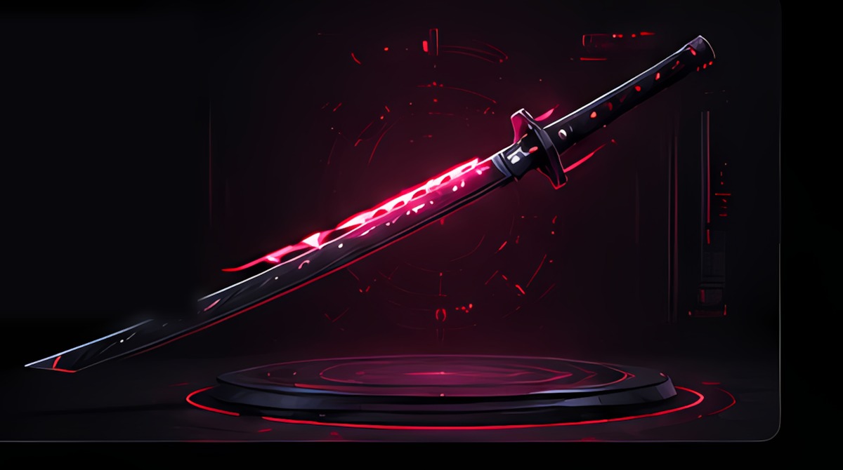 X Katana on its glowing pedestal